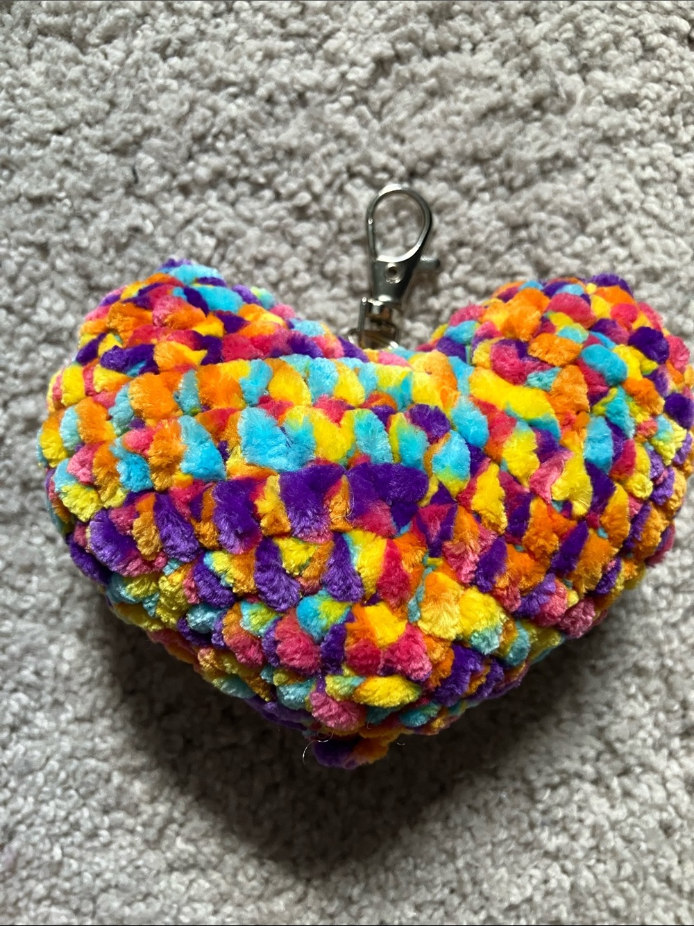 Crochet Heart Keychain Rainbow
